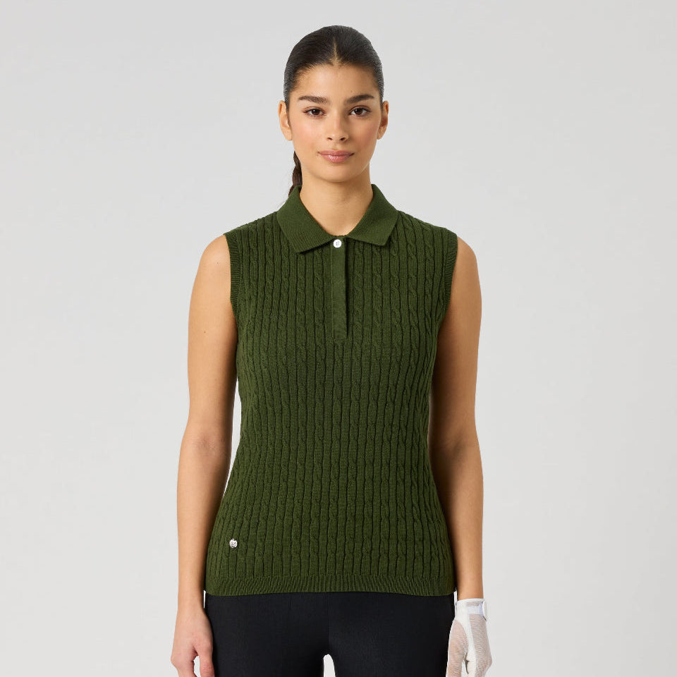 Daily Sports Madelene Sleeveless Khakora Cable Knit Polo – Golf4Her