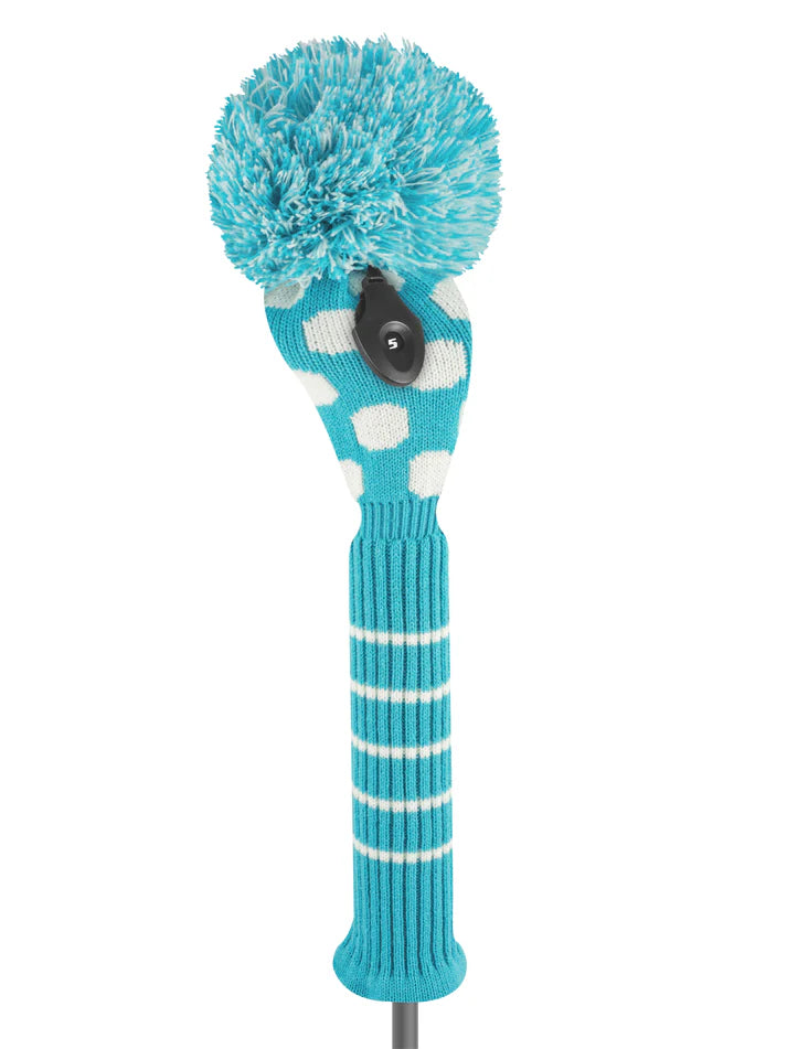 Just4Golf Turquoise/White Dots Knit Headcovers With Pom