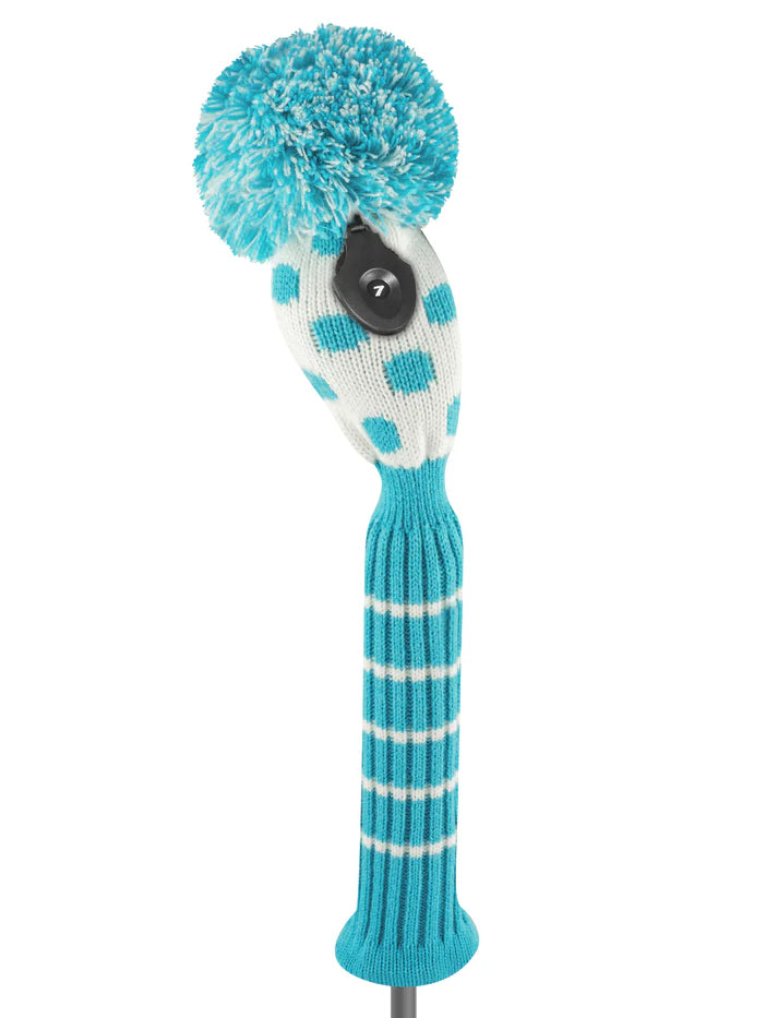 Just4Golf Turquoise/White Dots Knit Headcovers With Pom