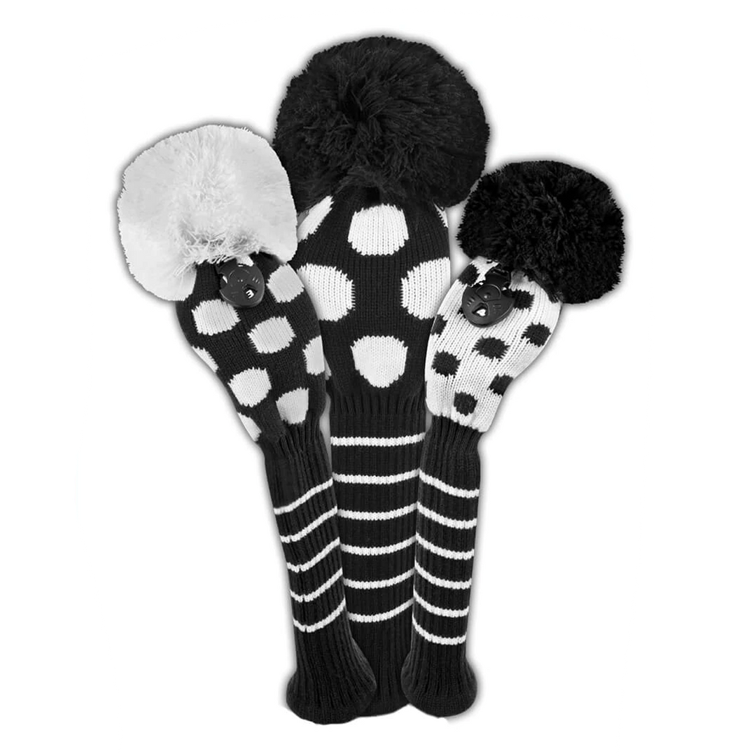 Just4Golf Black/White Dots Knit Headcovers With Pom