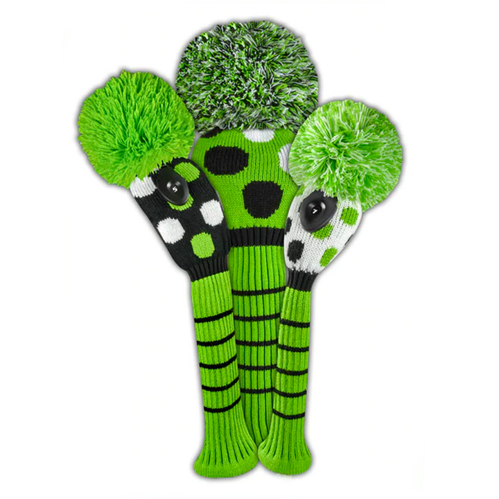 Just4Golf Lime/Black Dots Knit Headcovers With Pom