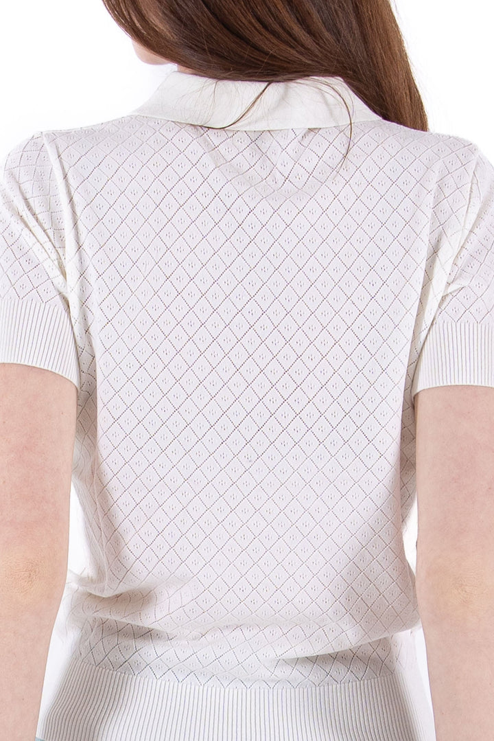 Foray Golf Natural White Pointelle Knit Short Sleeve Polo