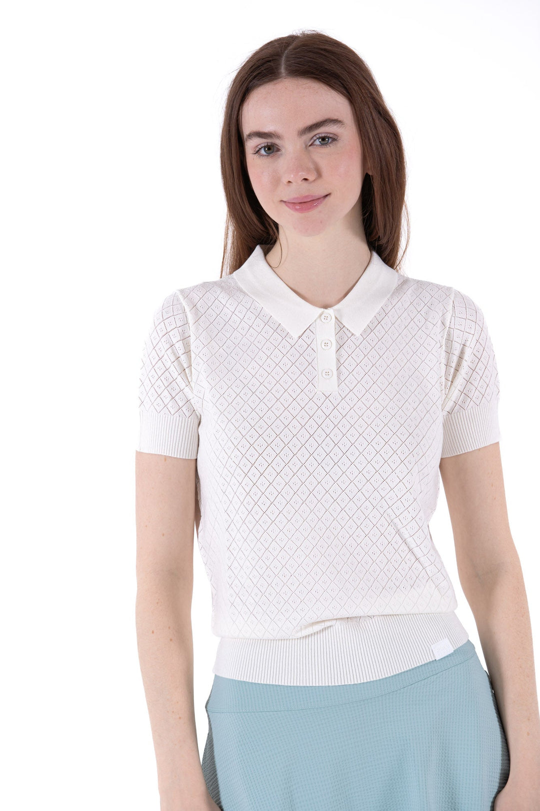 Foray Golf Natural White Pointelle Knit Short Sleeve Polo