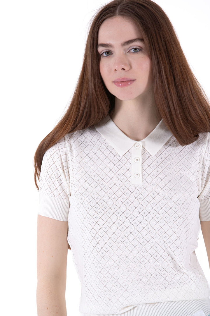 Foray Golf Natural White Pointelle Knit Short Sleeve Polo