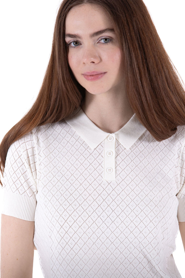 Foray Golf Natural White Pointelle Knit Short Sleeve Polo