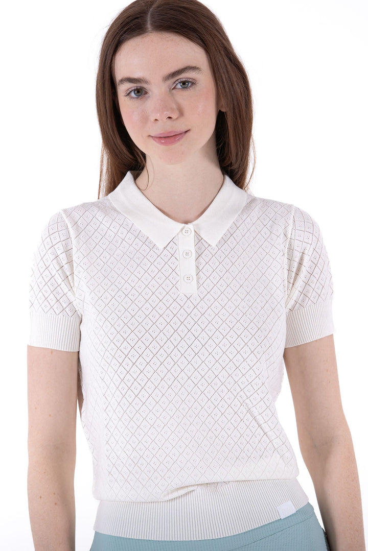 Foray Golf Natural White Pointelle Knit Short Sleeve Polo