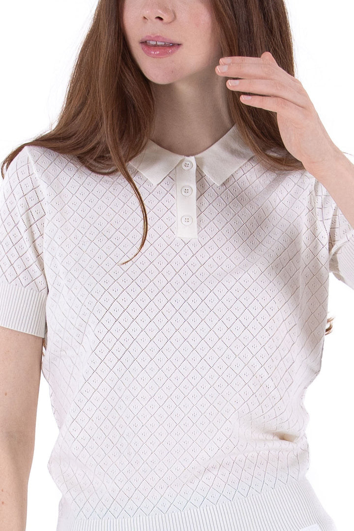 Foray Golf Natural White Pointelle Knit Short Sleeve Polo