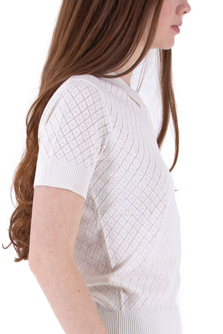 Foray Golf Natural White Pointelle Knit Short Sleeve Polo