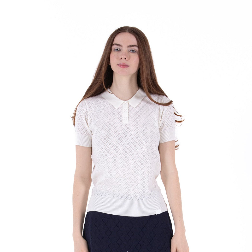 Foray Golf Natural White Pointelle Knit Short Sleeve Polo