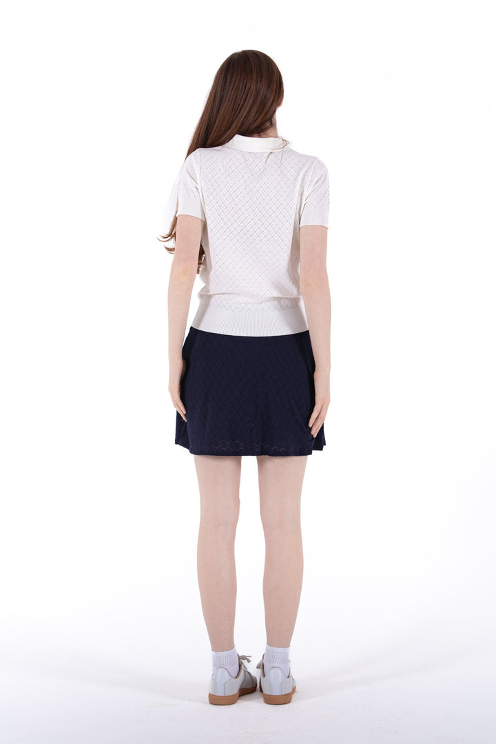 Foray Golf Natural White Pointelle Knit Short Sleeve Polo
