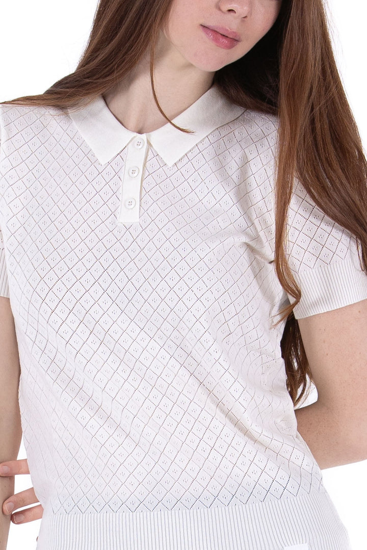 Foray Golf Natural White Pointelle Knit Short Sleeve Polo