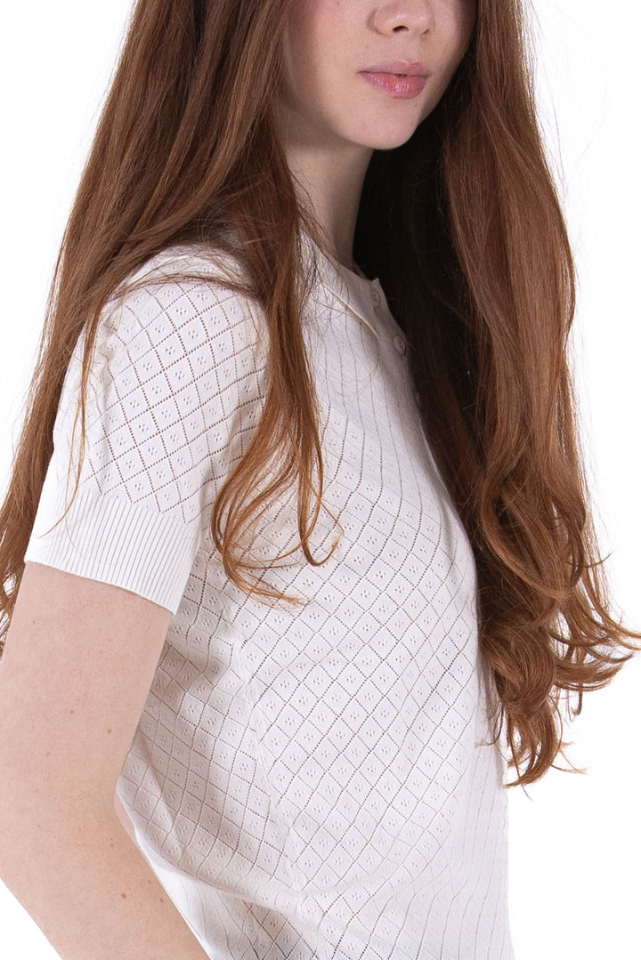 Foray Golf Natural White Pointelle Knit Short Sleeve Polo