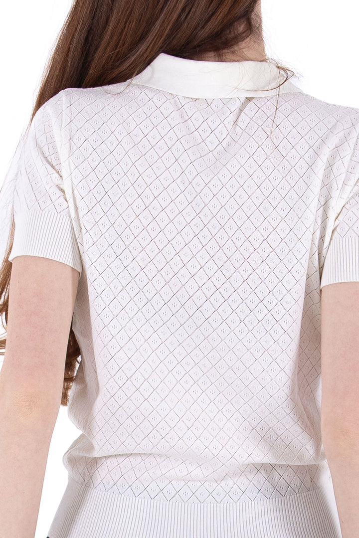 Foray Golf Natural White Pointelle Knit Short Sleeve Polo