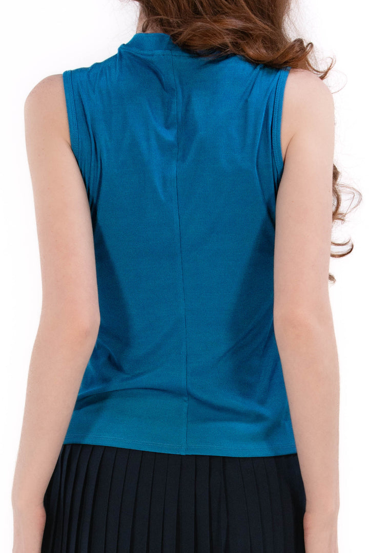 Foray Golf Blue Opal Rib Sleeveless Zip Polo
