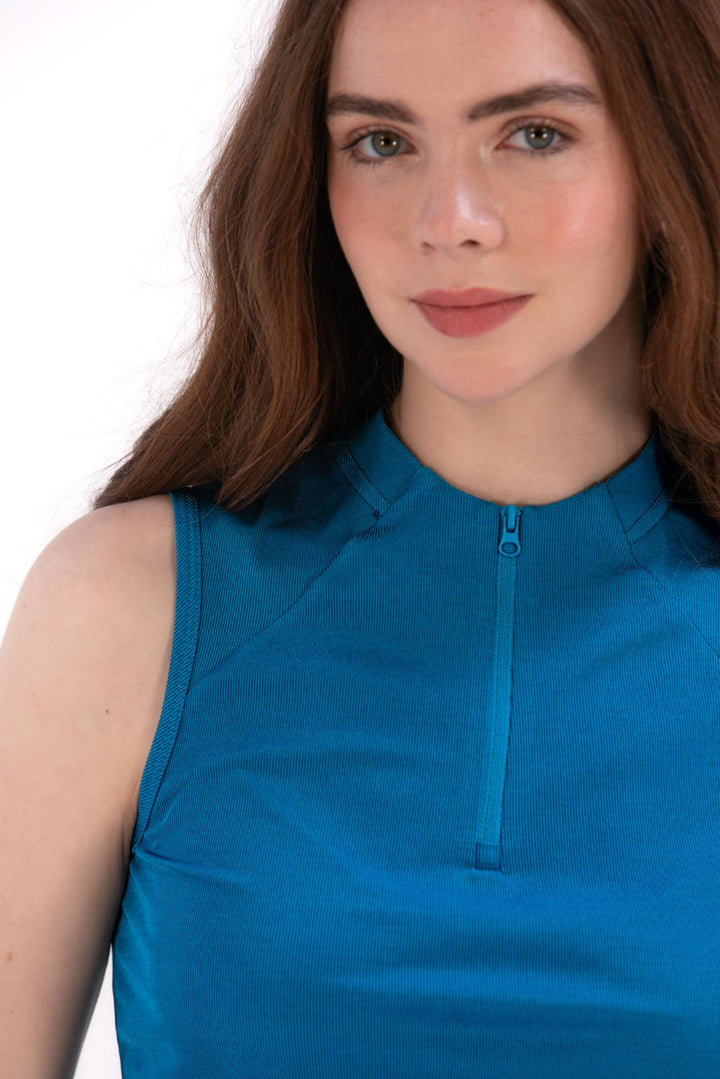 Foray Golf Blue Opal Rib Sleeveless Zip Polo