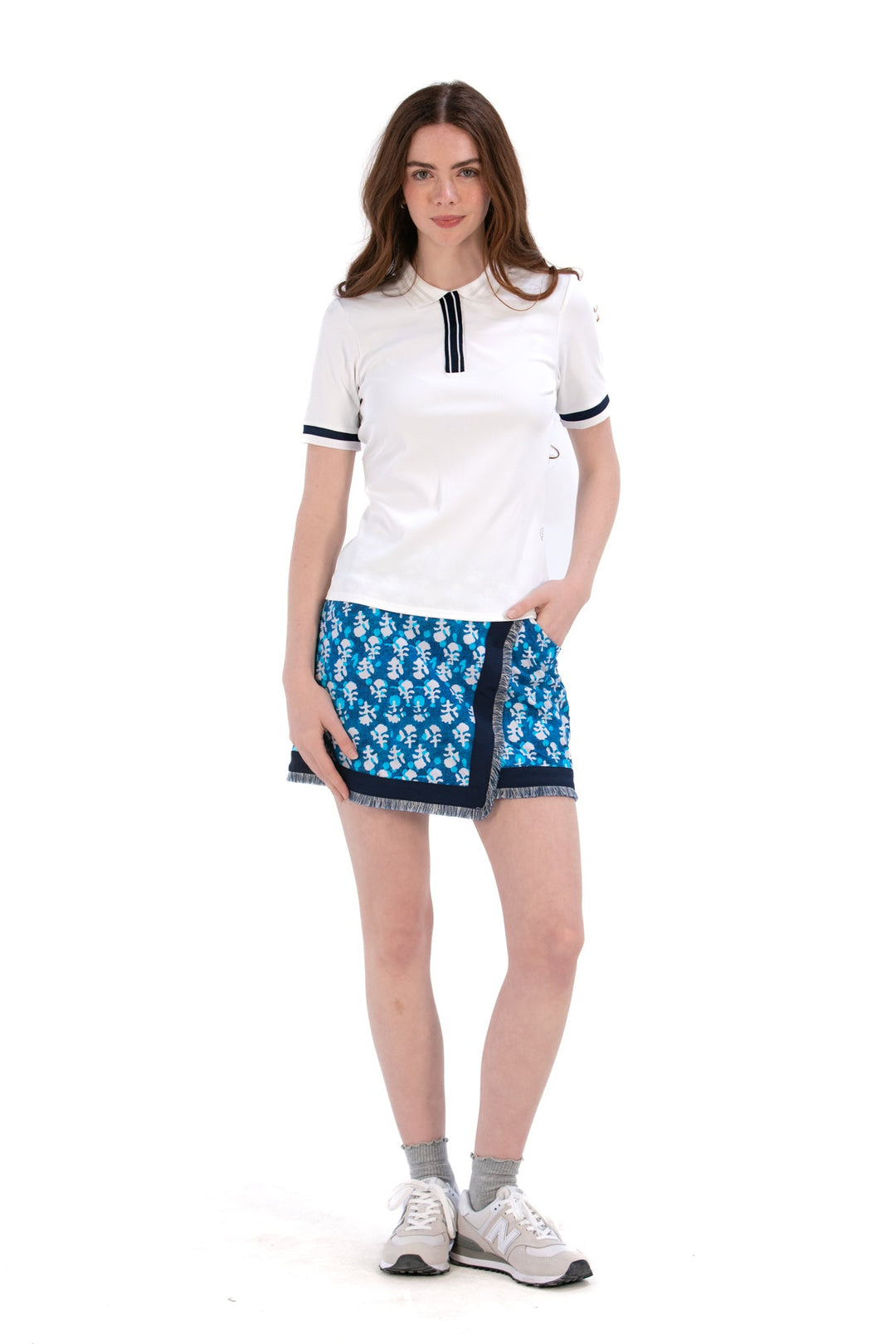 Foray Golf Indigo Floral Fringe Skort