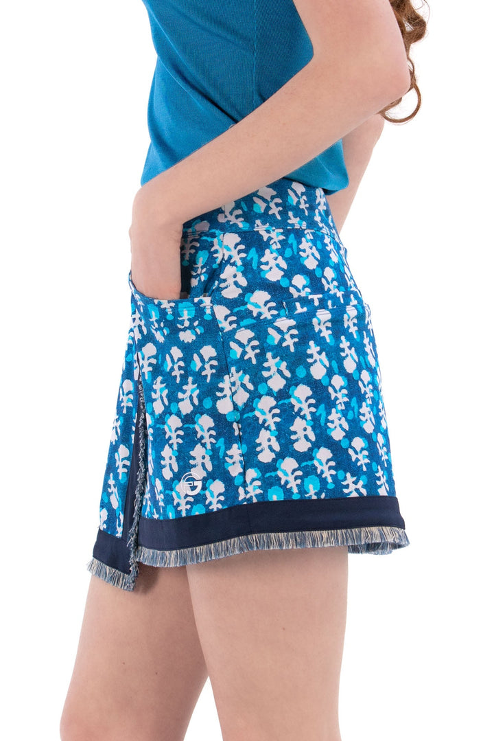 Foray Golf Indigo Floral Fringe Skort