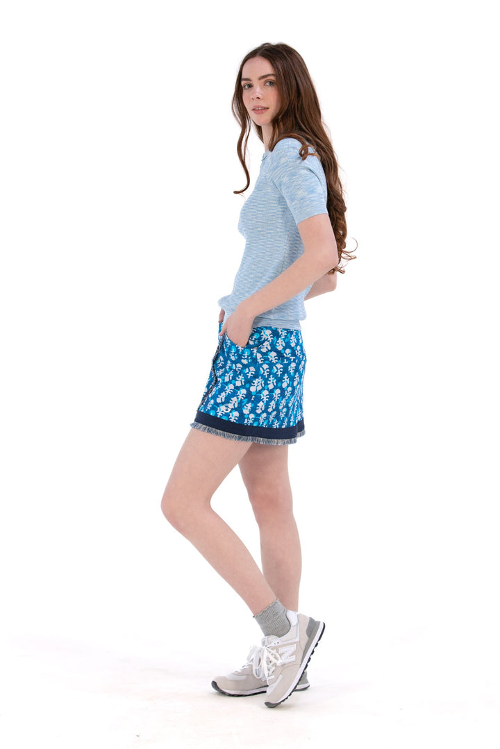 Foray Golf Indigo Floral Fringe Skort