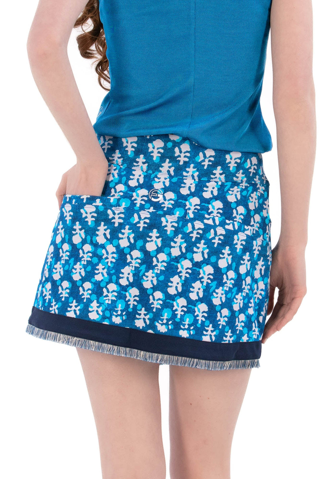 Foray Golf Indigo Floral Fringe Skort