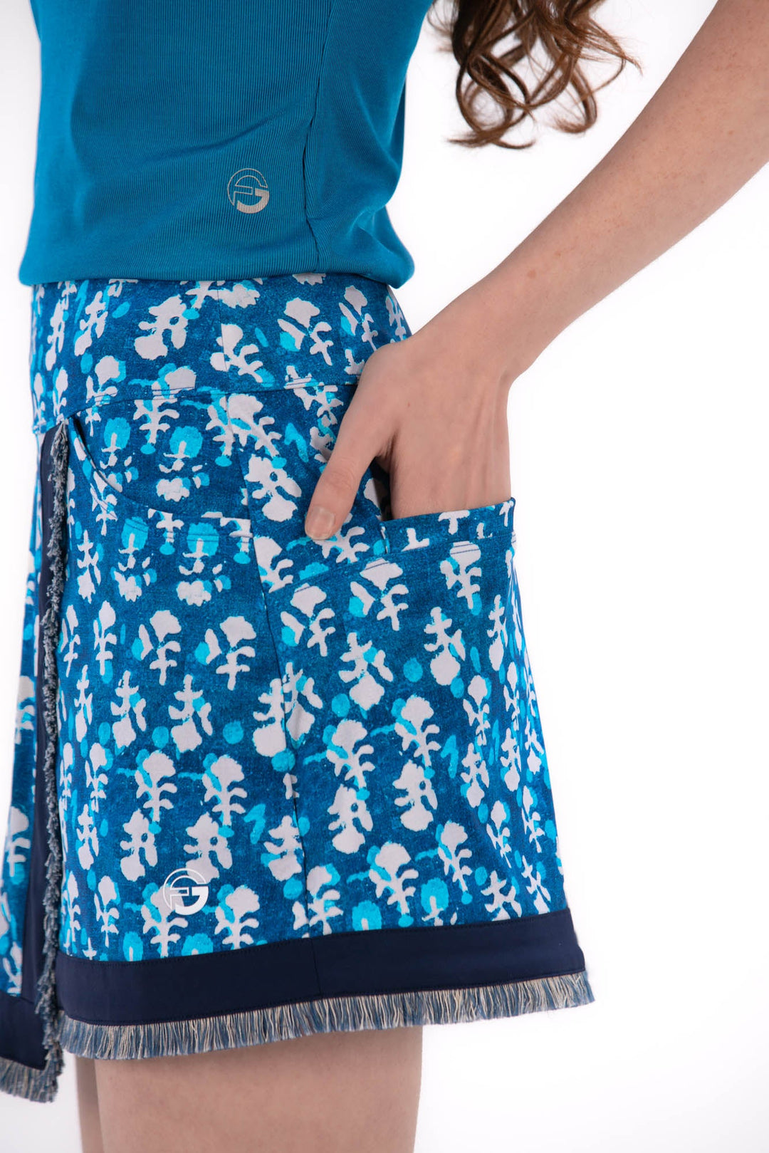 Foray Golf Indigo Floral Fringe Skort