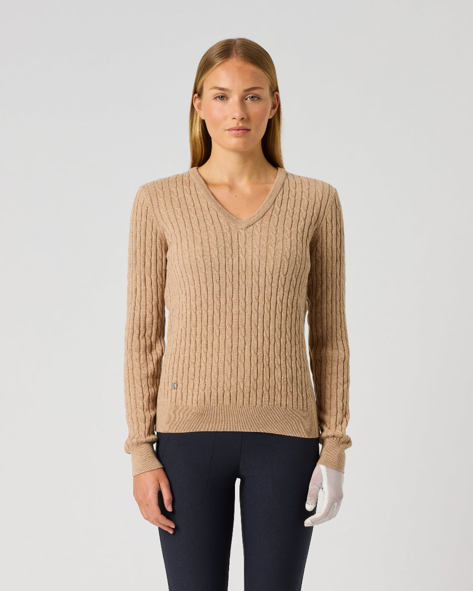 Daily Sports Madelene Bark Cable Knit V-Neck Sweater