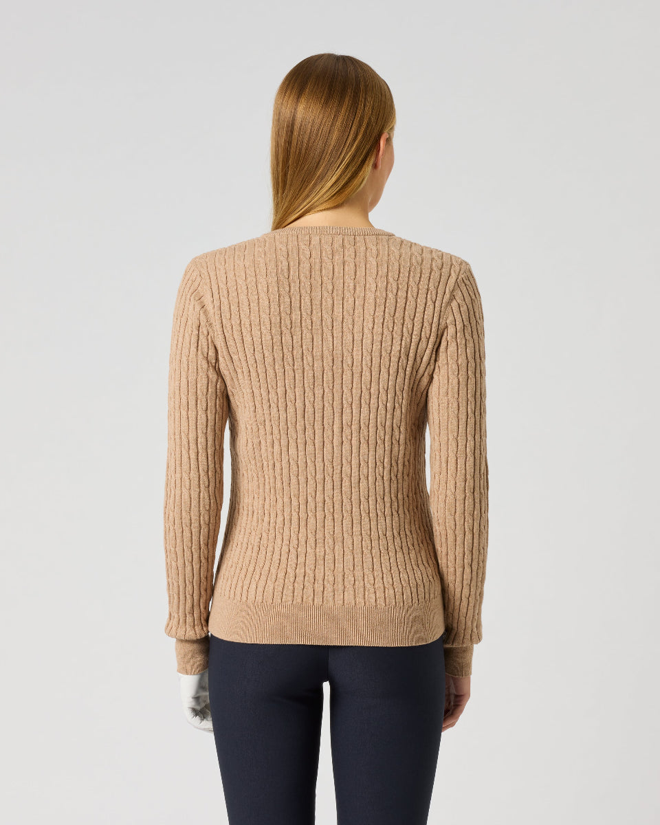 Daily Sports Madelene Bark Cable Knit V-Neck Sweater