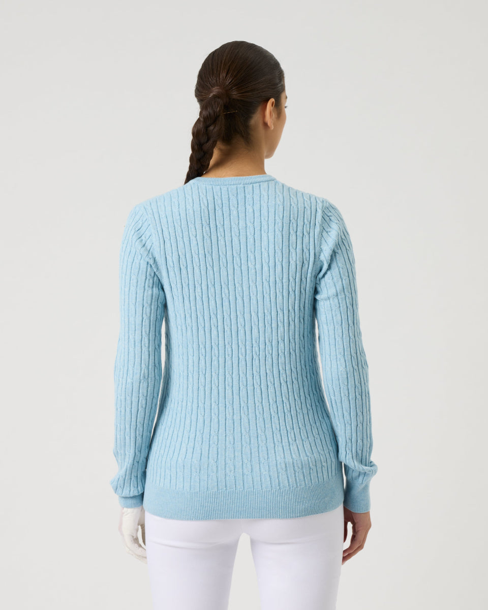 Daily Sports Madelene Breezy Blue Cable Knit V-Neck Sweater