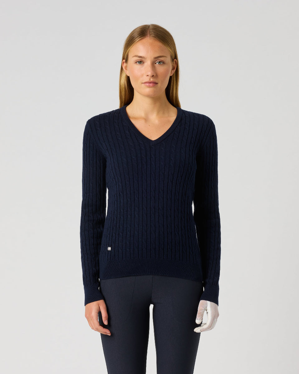 Daily Sports Madelene Cable Knit V-Neck Sweater