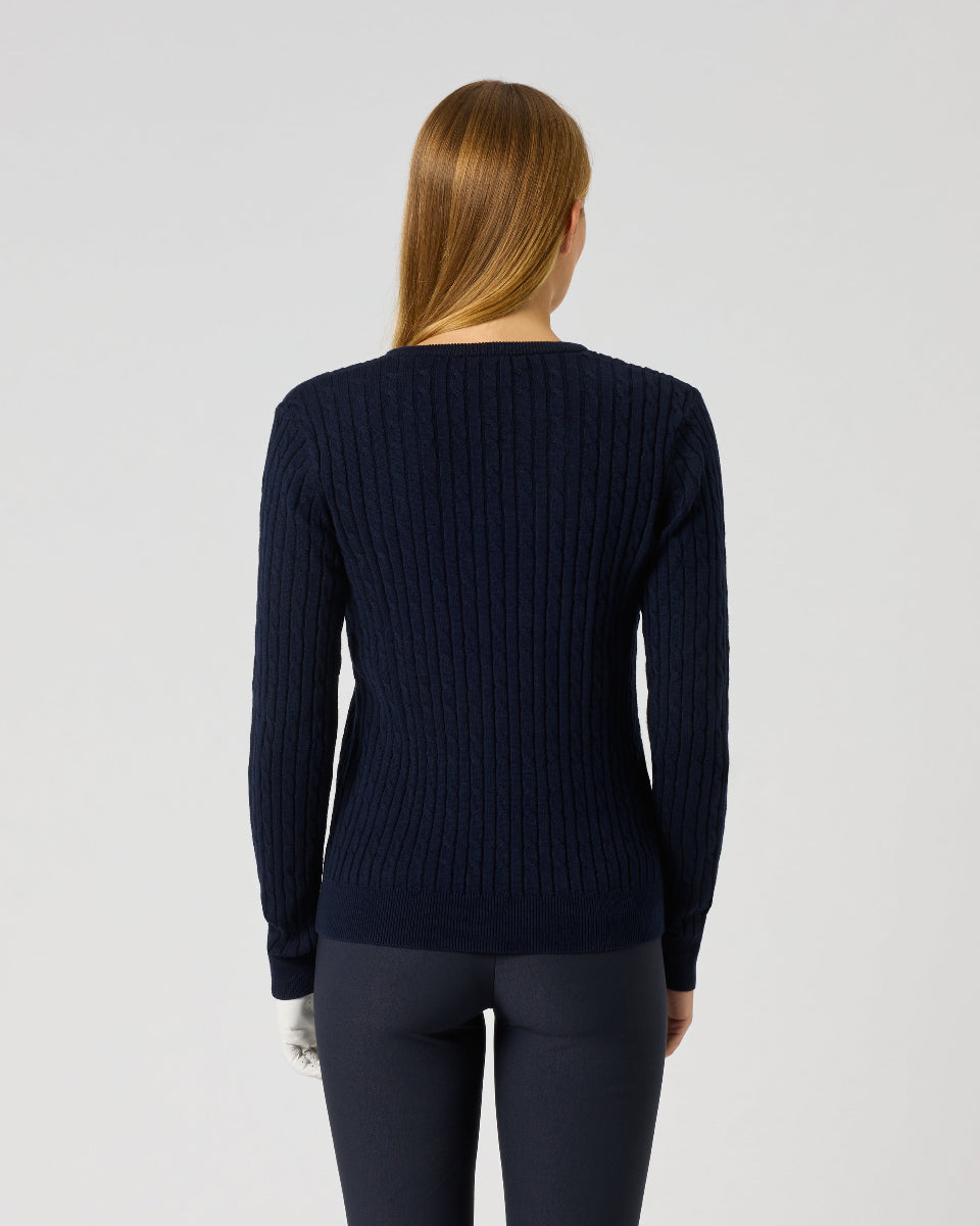 Daily Sports Madelene Dark Navy Cable Knit V-Neck Sweater
