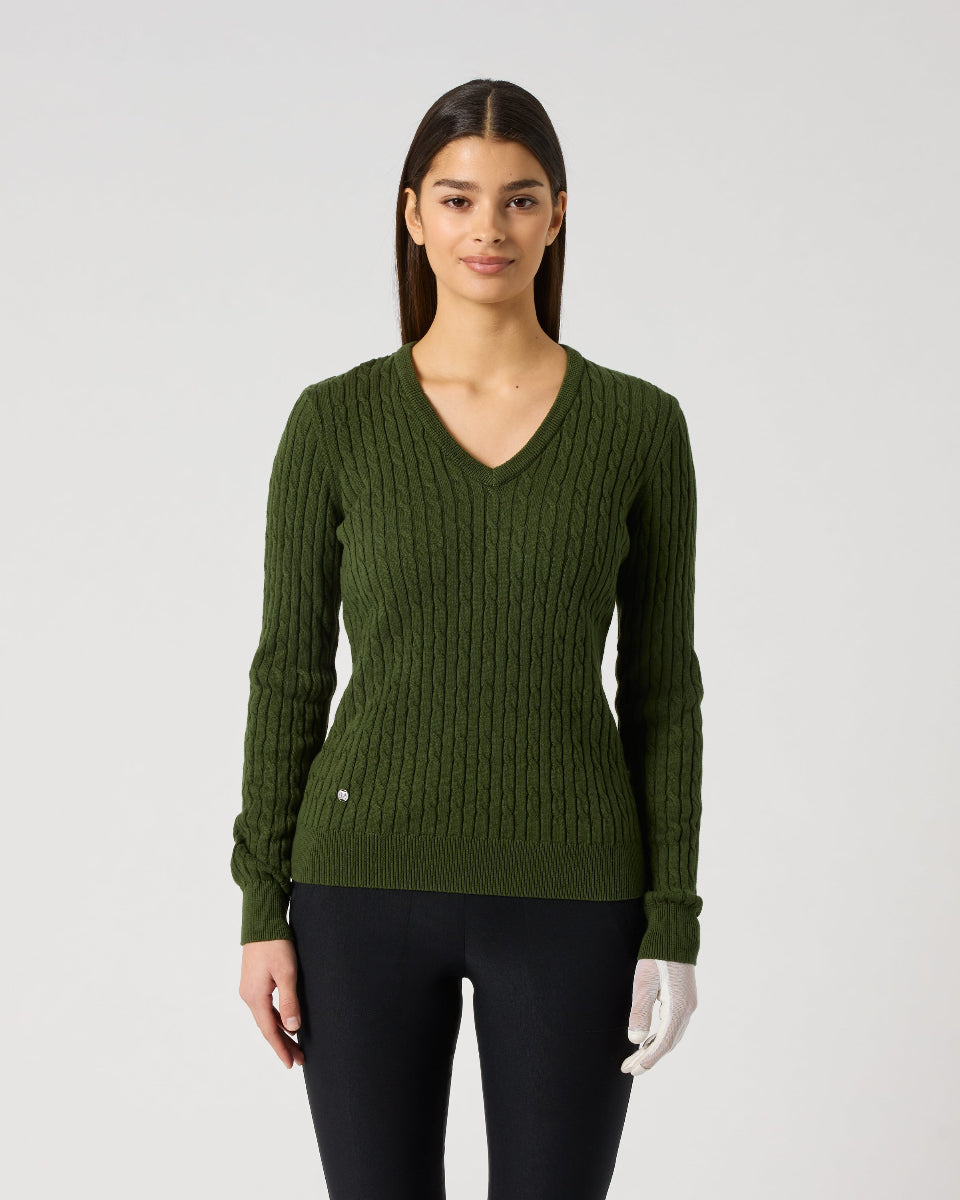 Daily Sports Madelene Cable Knit V-Neck Sweater