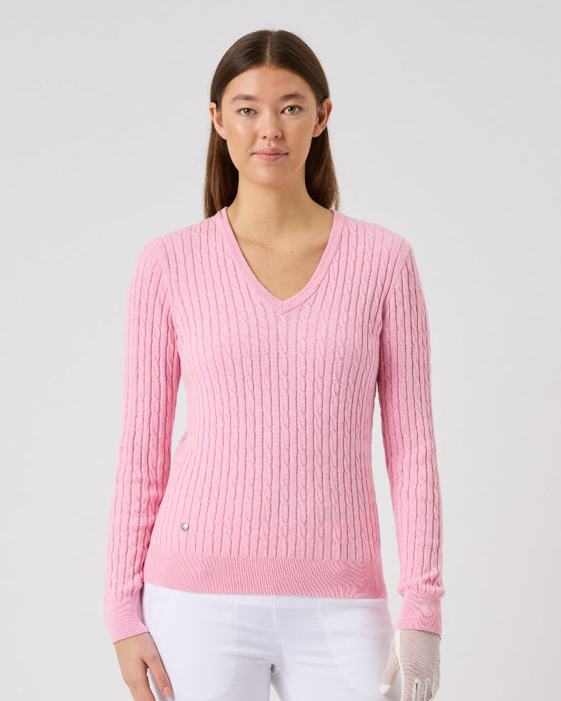 Daily Sports Madelene Cable Knit V-Neck Sweater