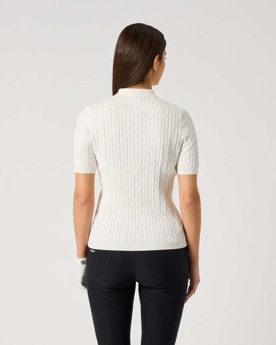 Daily Sports Madelene Short Sleeve White Cable Knit Polo
