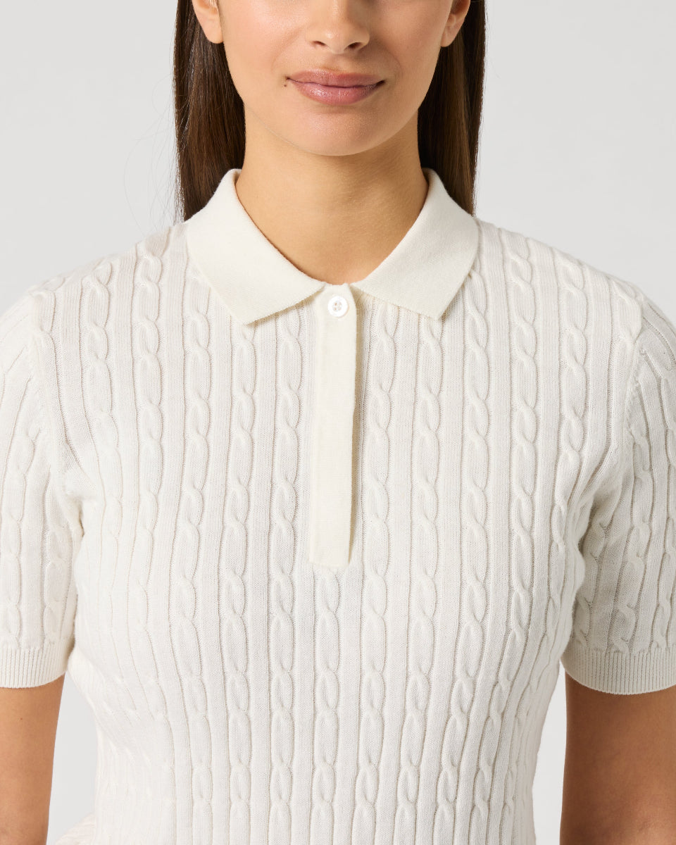 Daily Sports Madelene Short Sleeve White Cable Knit Polo