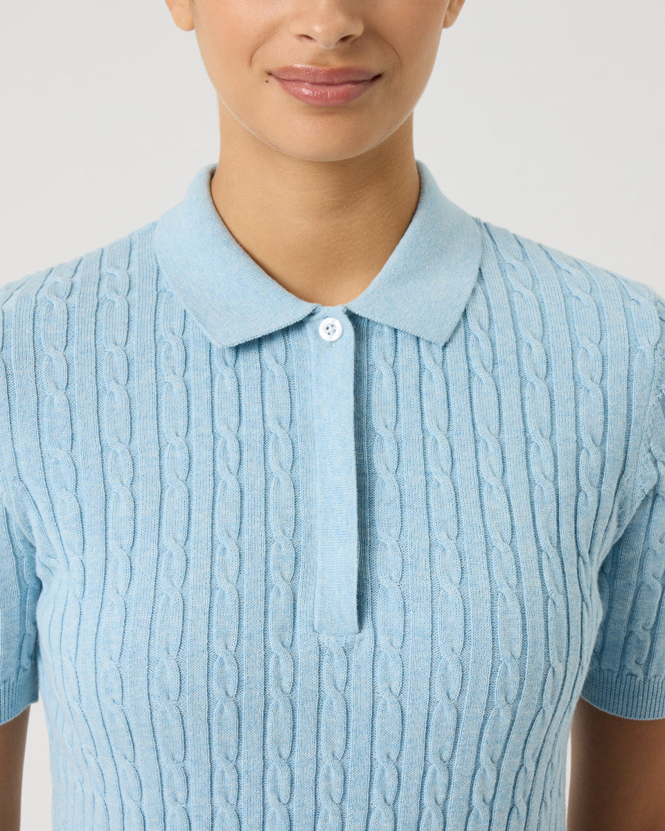 Daily Sports Madelene Short Sleeve Breezy Blue Cable Knit Polo