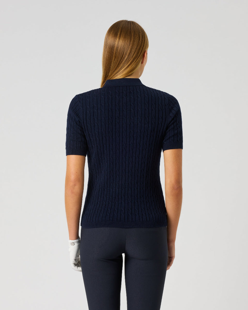 Daily Sports Madelene Short Sleeve Dark Navy Cable Knit Polo