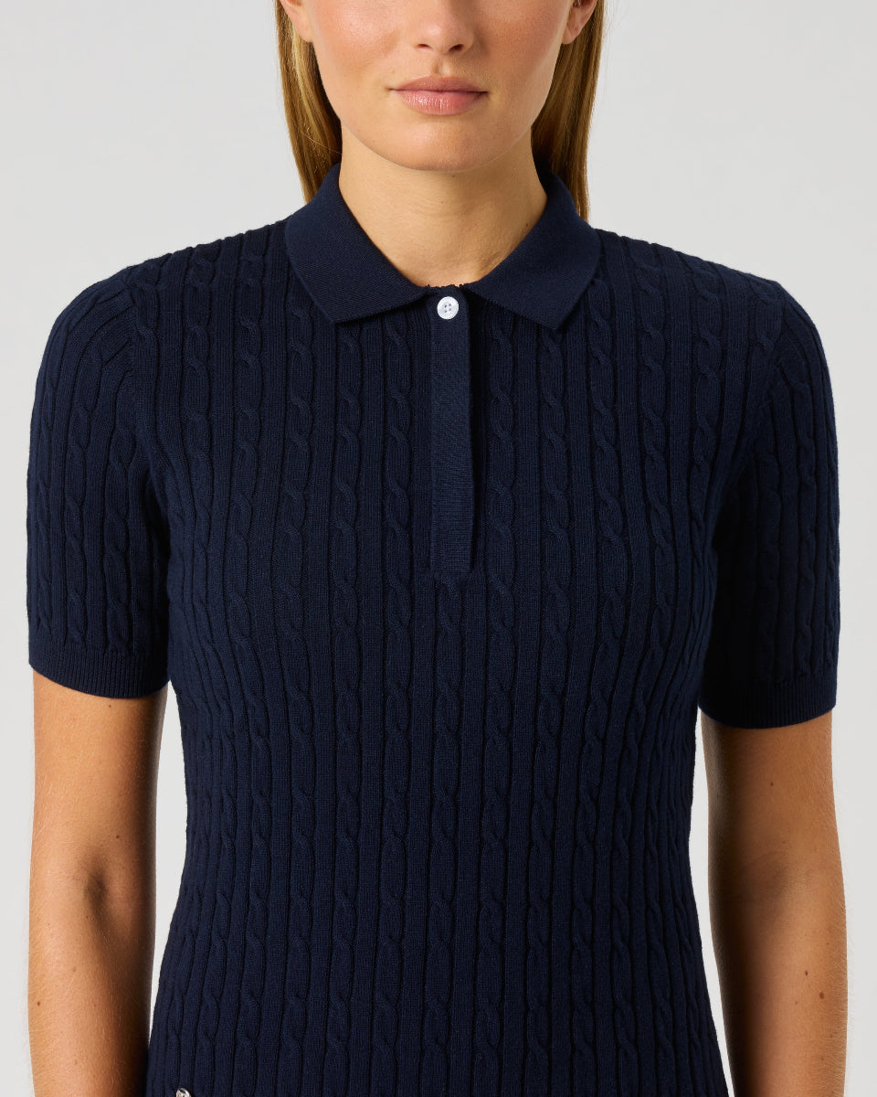 Daily Sports Madelene Short Sleeve Dark Navy Cable Knit Polo