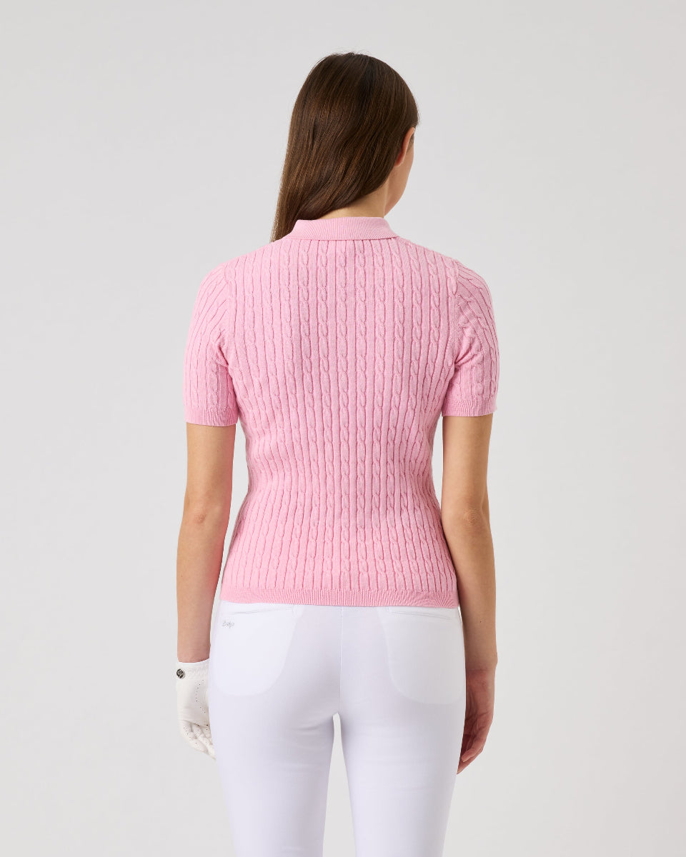 Daily Sports Madelene Short Sleeve Prism Pink Cable Knit Polo