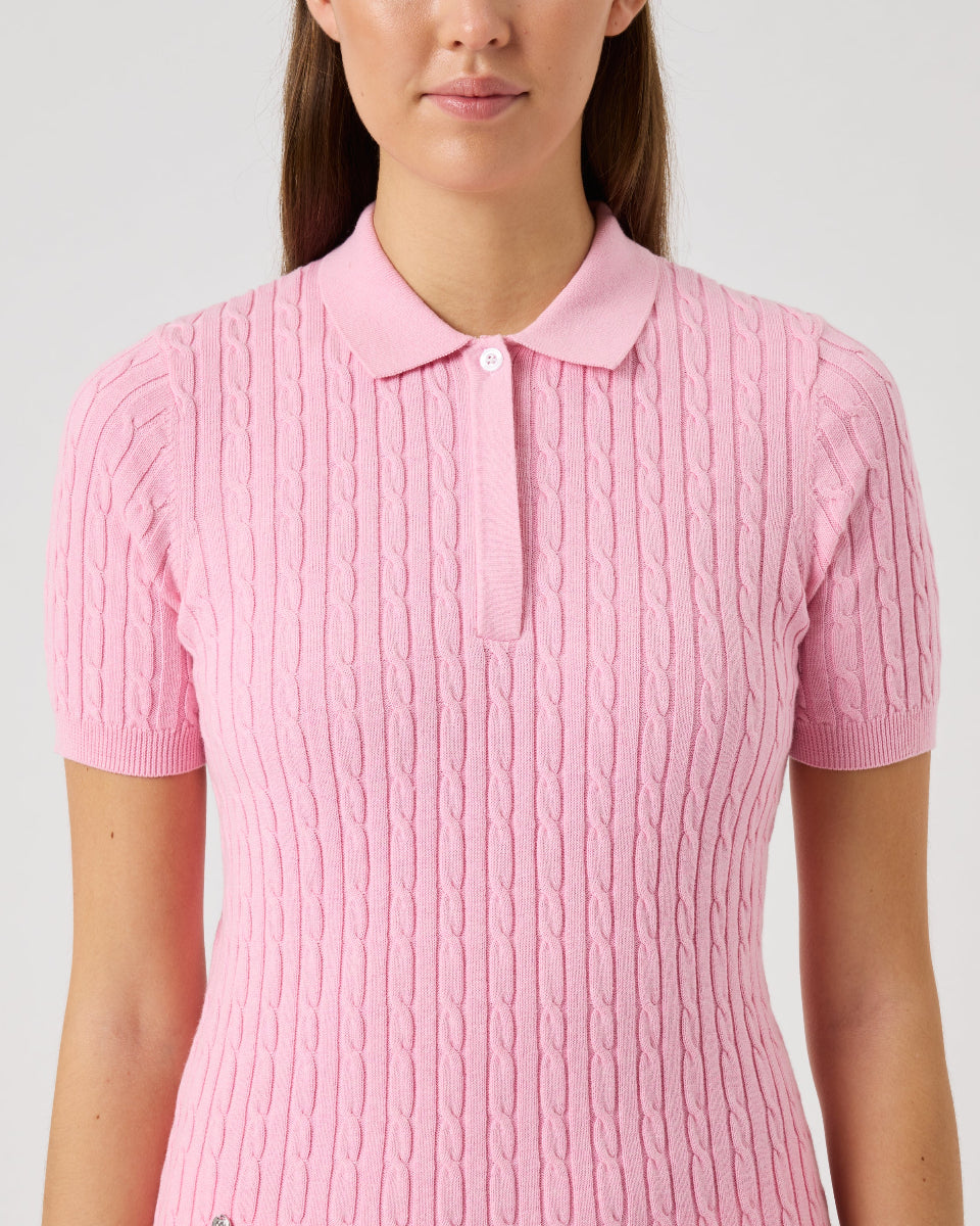 Daily Sports Madelene Short Sleeve Prism Pink Cable Knit Polo