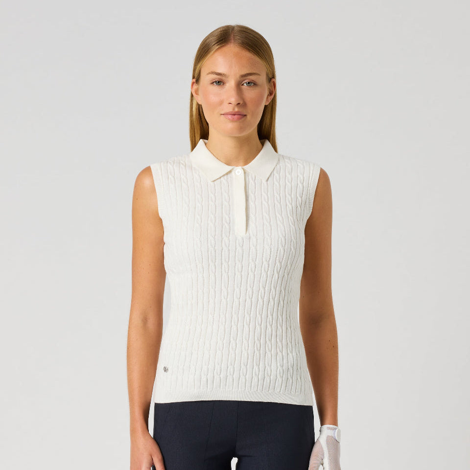 Daily Sports Madelene Sleeveless White Cable Knit Polo