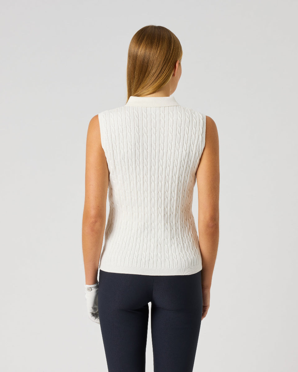 Daily Sports Madelene Sleeveless White Cable Knit Polo