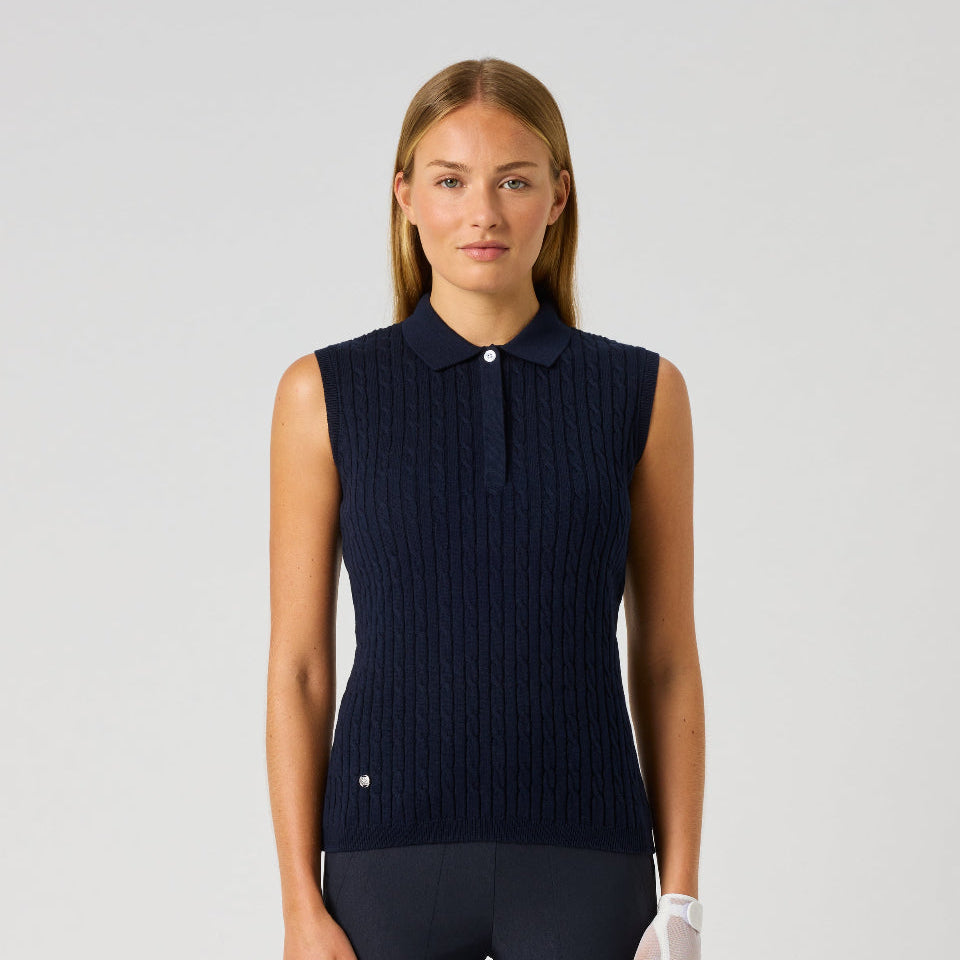 Daily Sports Madelene Sleeveless Navy Cable Knit Polo