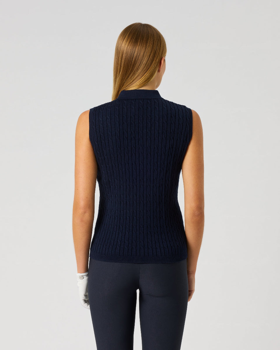 Daily Sports Madelene Sleeveless Navy Cable Knit Polo