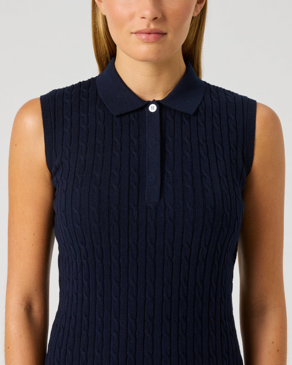 Daily Sports Madelene Sleeveless Navy Cable Knit Polo