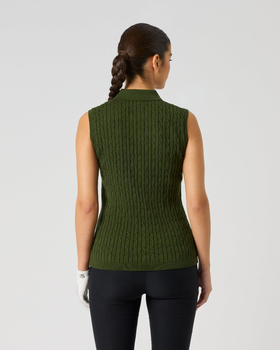 Daily Sports Madelene Sleeveless Khakora Cable Knit Polo