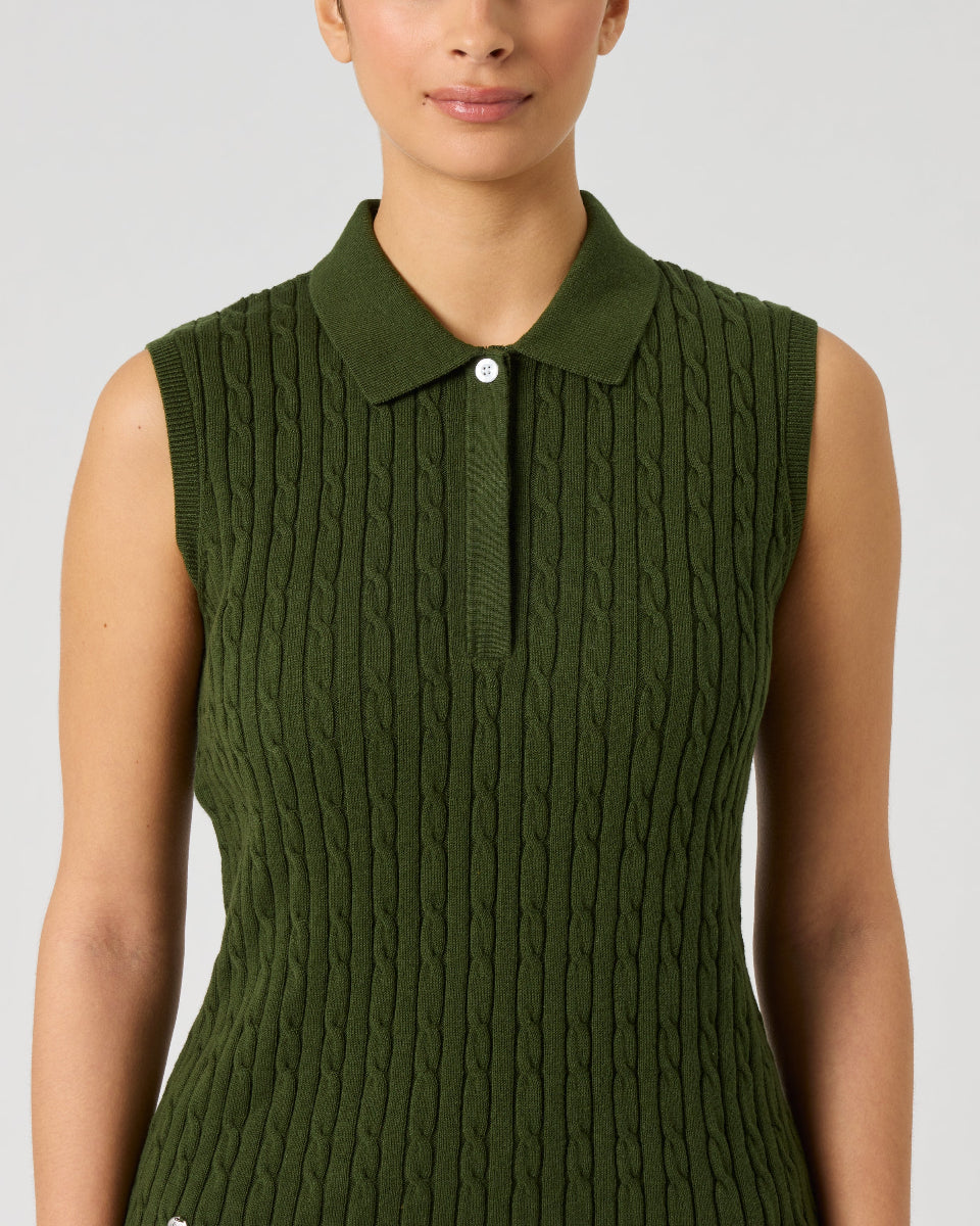 Daily Sports Madelene Sleeveless Khakora Cable Knit Polo