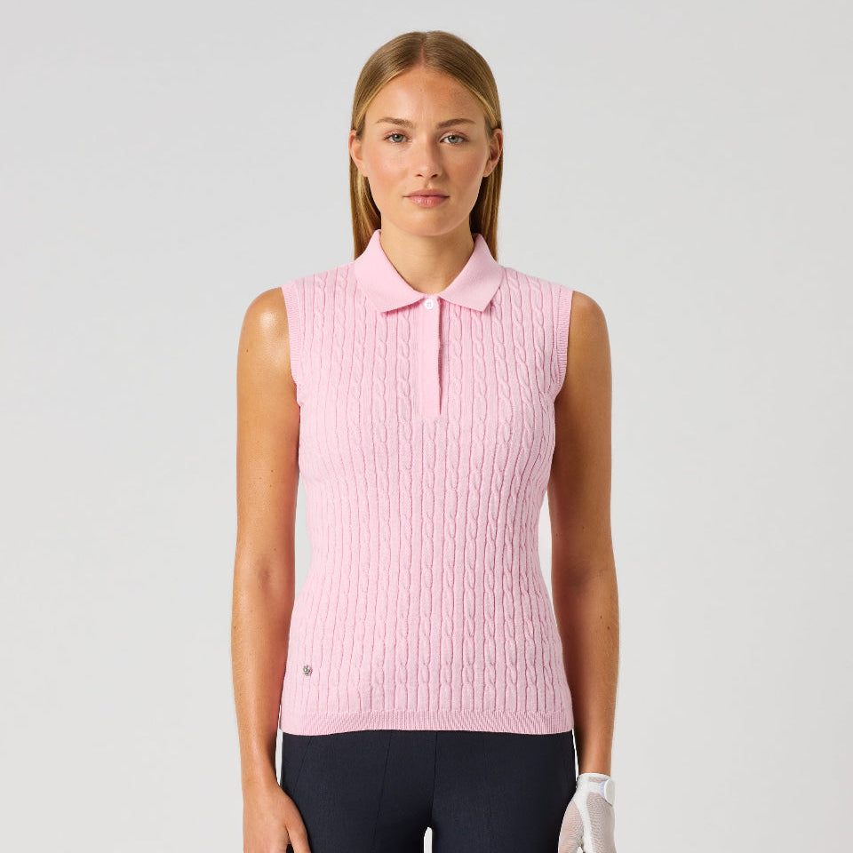 Daily Sports Madelene Sleeveless Pink Cable Knit Polo