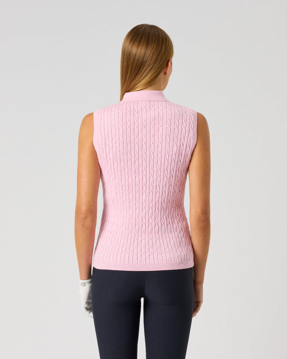 Daily Sports Madelene Sleeveless Pink Cable Knit Polo