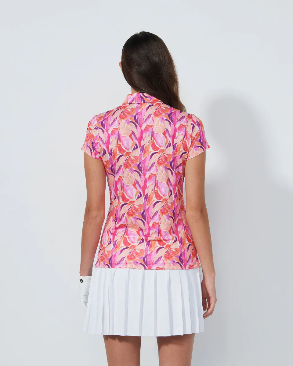 Daily Sports Sheermotion Artsy Leaf Cap Sleeve Polo [PS26]