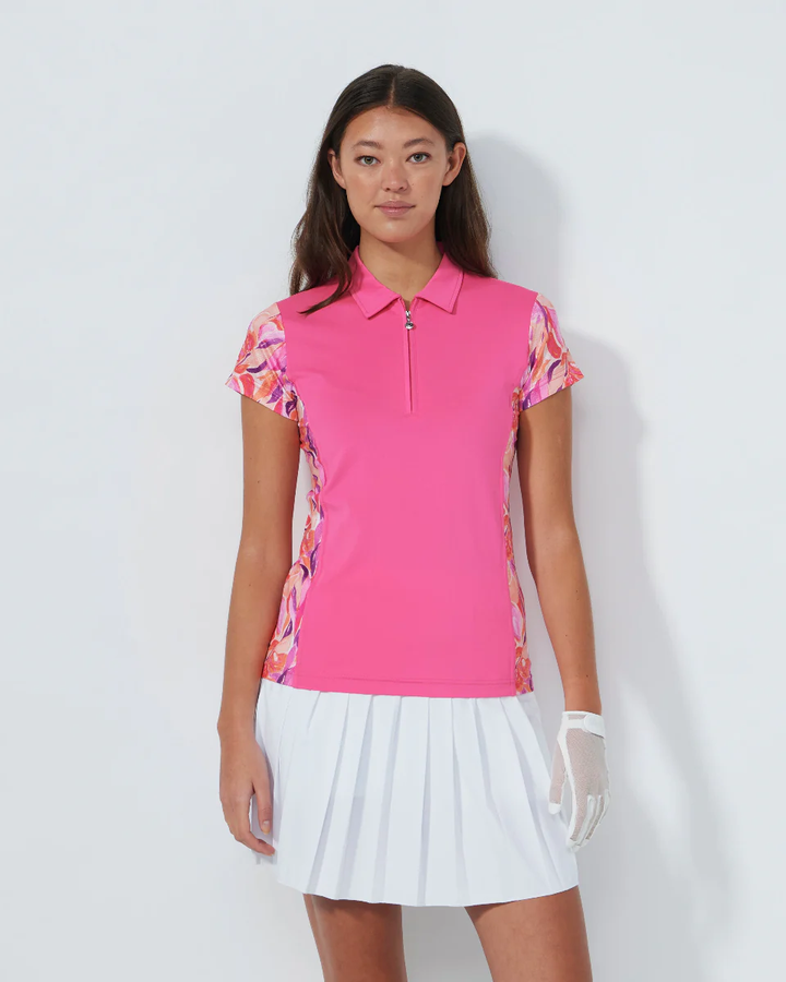 Daily Sports Artsy Leaf Radiant Pink Edge Cap Sleeve Polo [PS26]