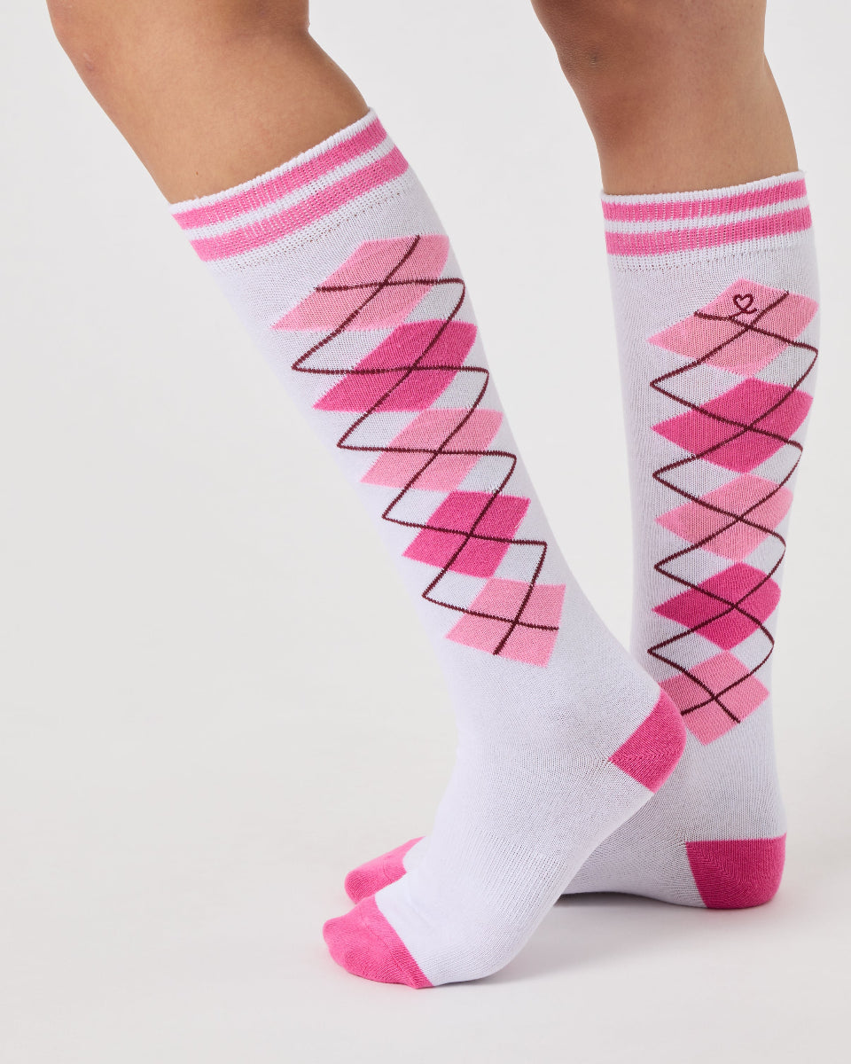 Daily Sports Radiant Pink Argyle Knee Socks
